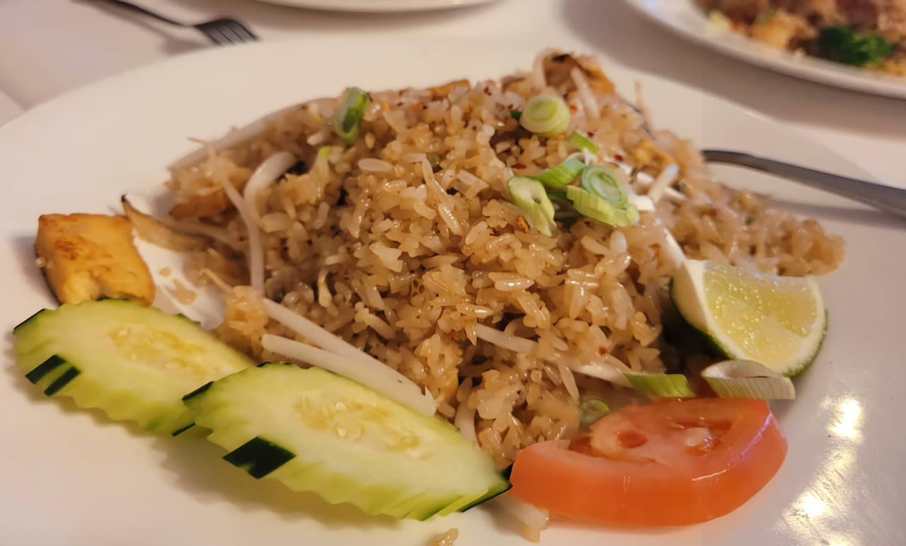 Thai Fried Rice plated at Maly Thai restaurant in St. Charles